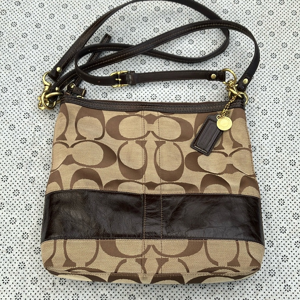 Coach Brown & Khaki Signature Stripe Convertible Bag 12825